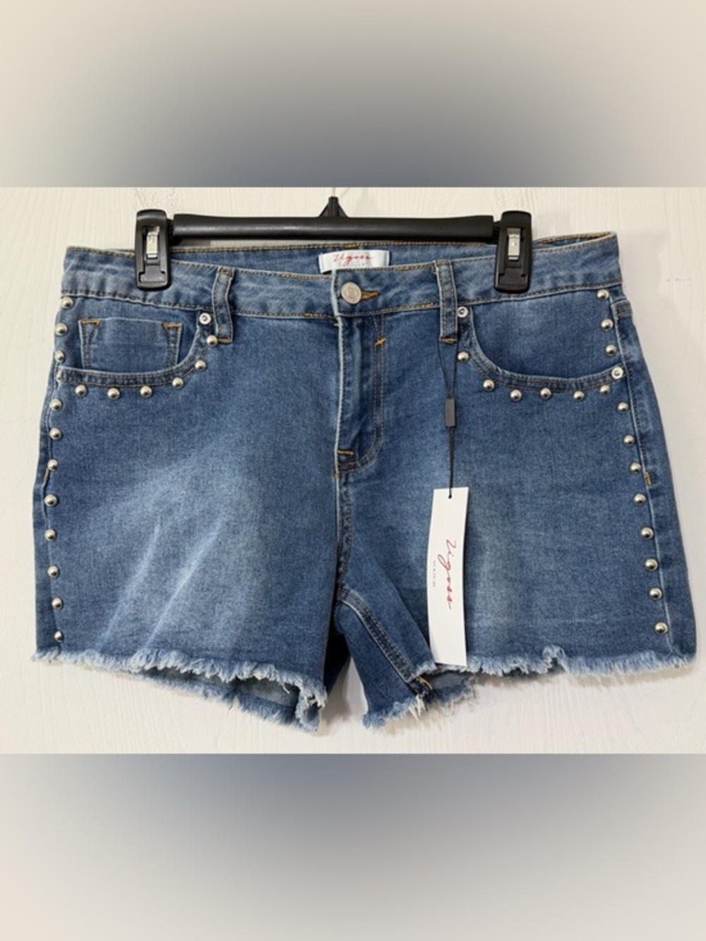 Vigoss Studded Denim Jean Shorts Silver Studs Raw Edge Hem